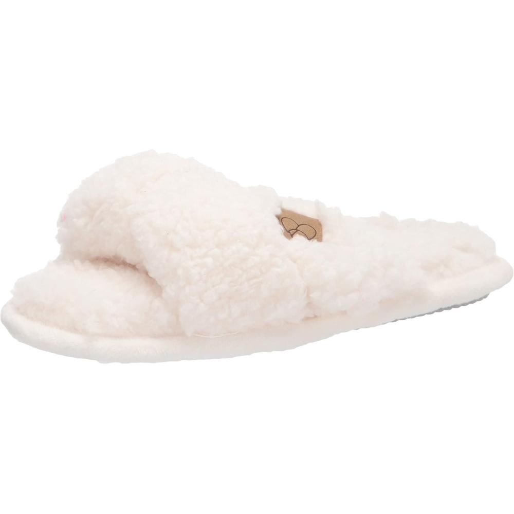 imageDearfoams Womens Jules Fluffy Teddy Twist Vamp Slide SlipperMuslin