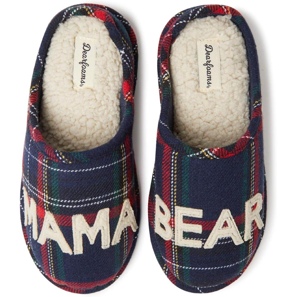 imageDearfoams Womens Mama Bear Matching Family Gifts for Mom ClogBlue Tartan Plaid