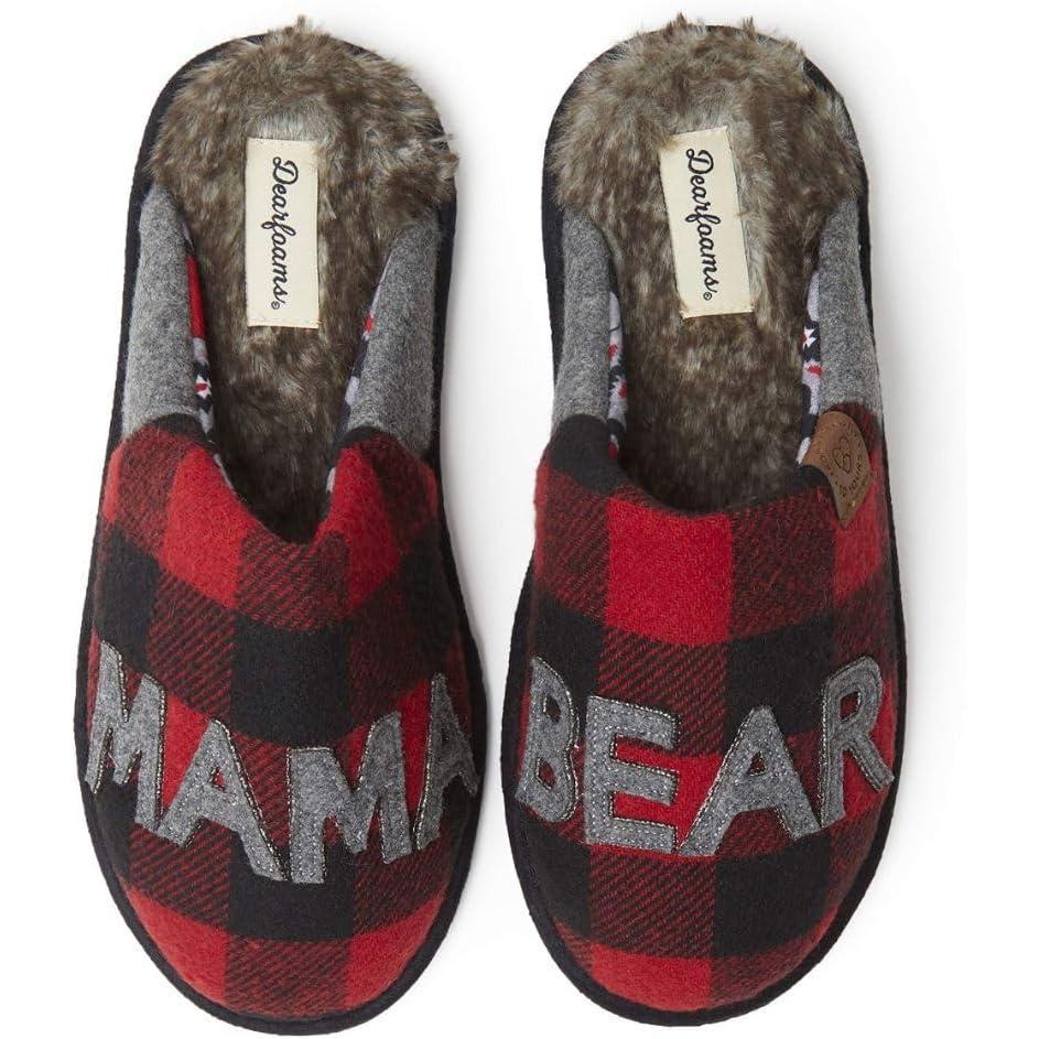 imageDearfoams Womens Mama Bear Matching Family Gifts for Mom ClogFurry Plaid