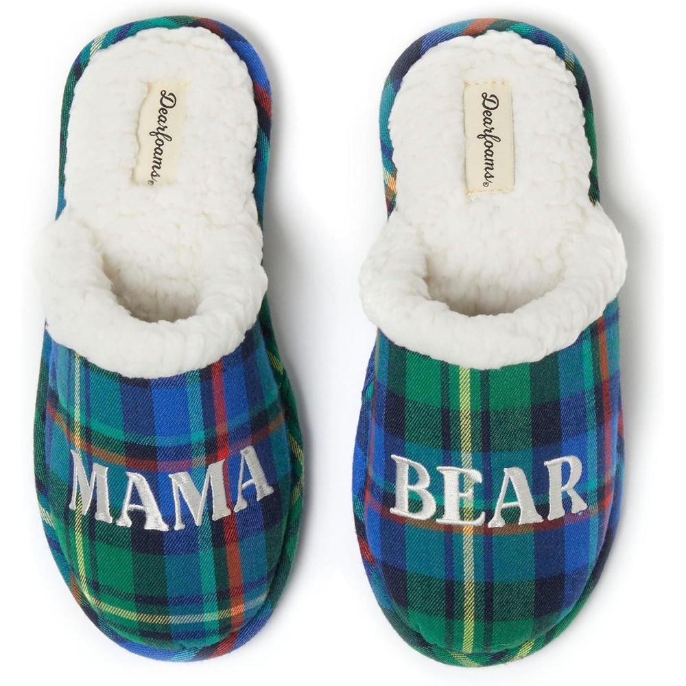 imageDearfoams Womens Mama Bear Matching Family Gifts for Mom ClogGreen Plaid