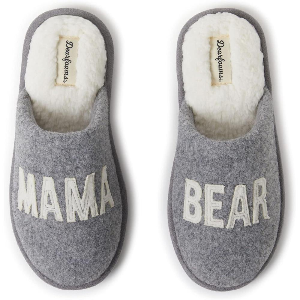 imageDearfoams Womens Mama Bear Matching Family Gifts for Mom ClogLight Heather Grey