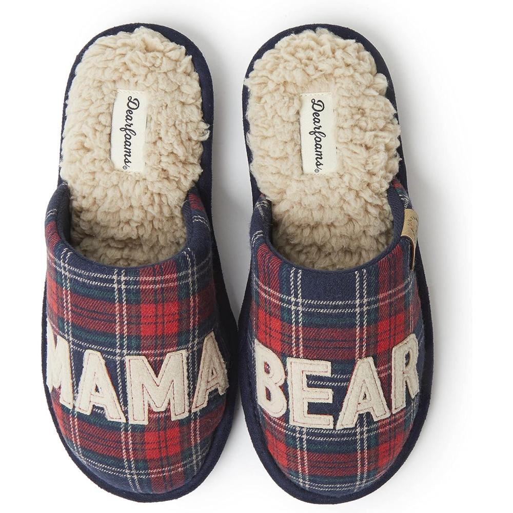 imageDearfoams Womens Mama Bear Matching Family Gifts for Mom ClogNavy Plaid