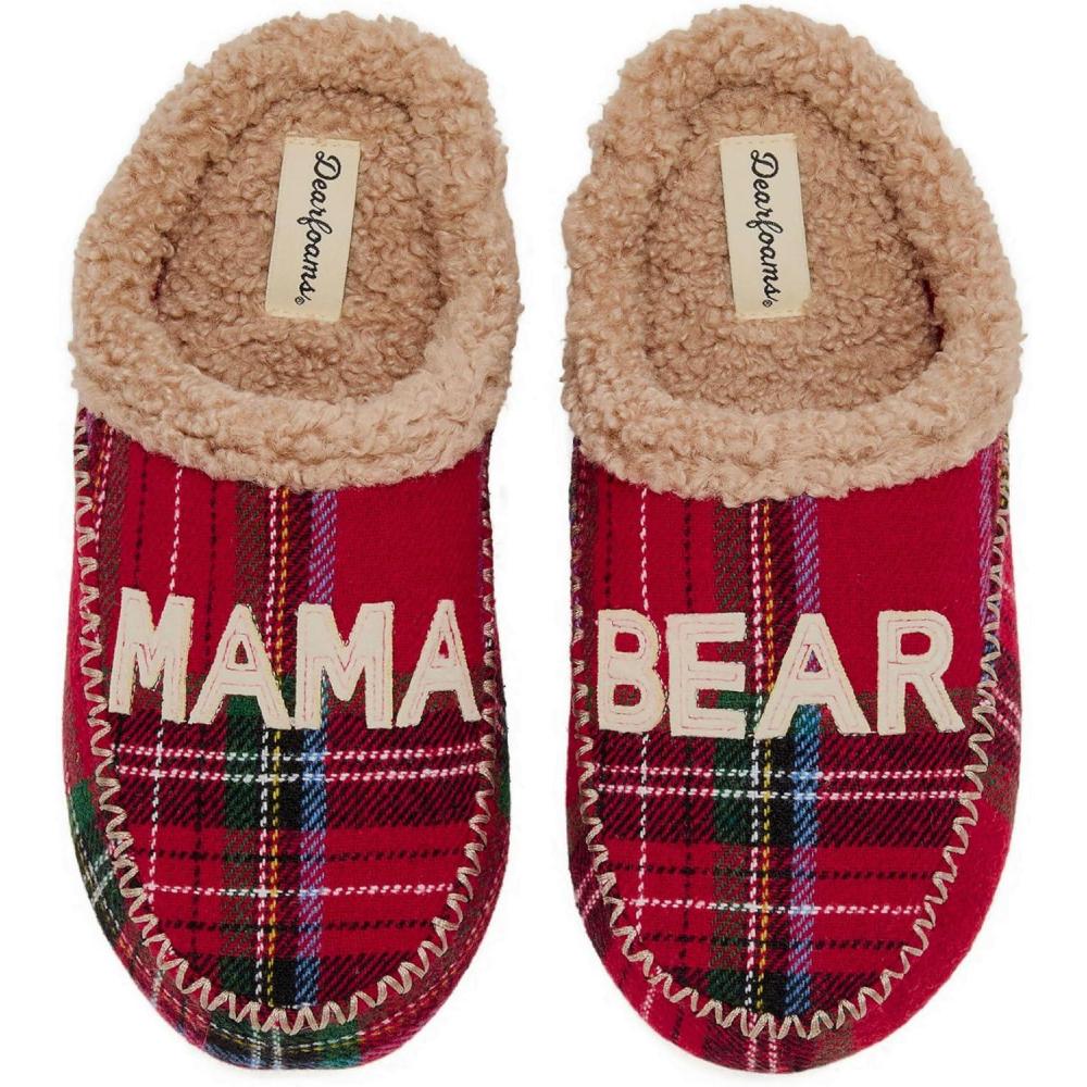 imageDearfoams Womens Mama Bear Matching Family Gifts for Mom ClogRed Plaid