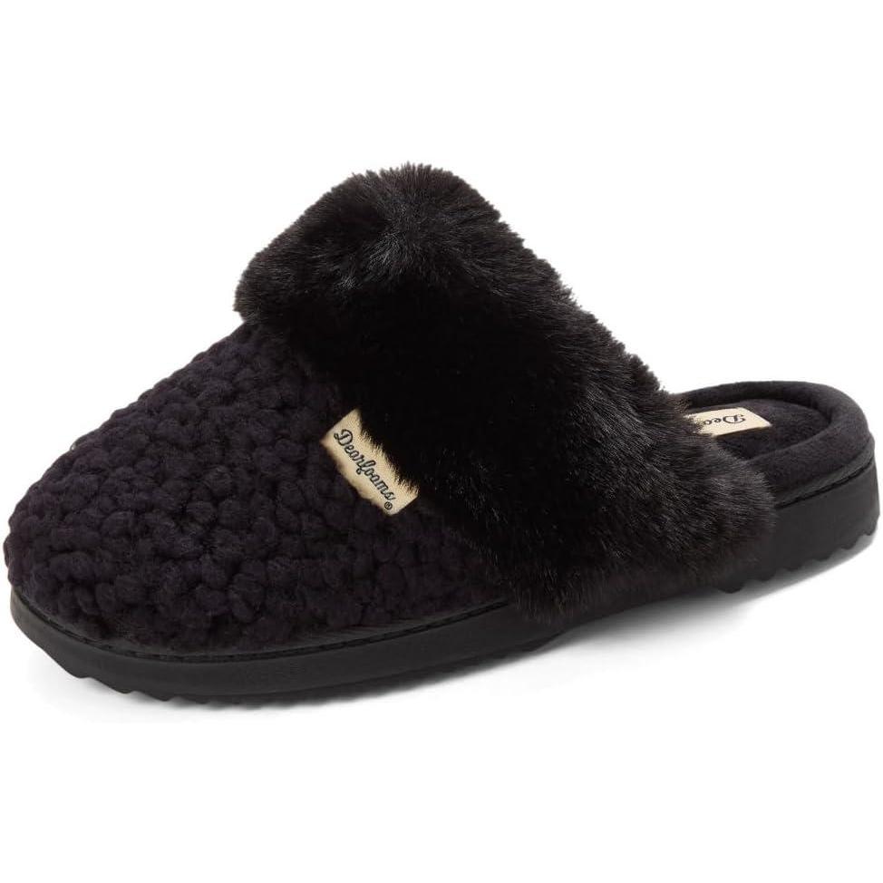 imageDearfoams Womens Memory Foam Slippers Courtney Knit Scuff Indoor House ShoesBlack