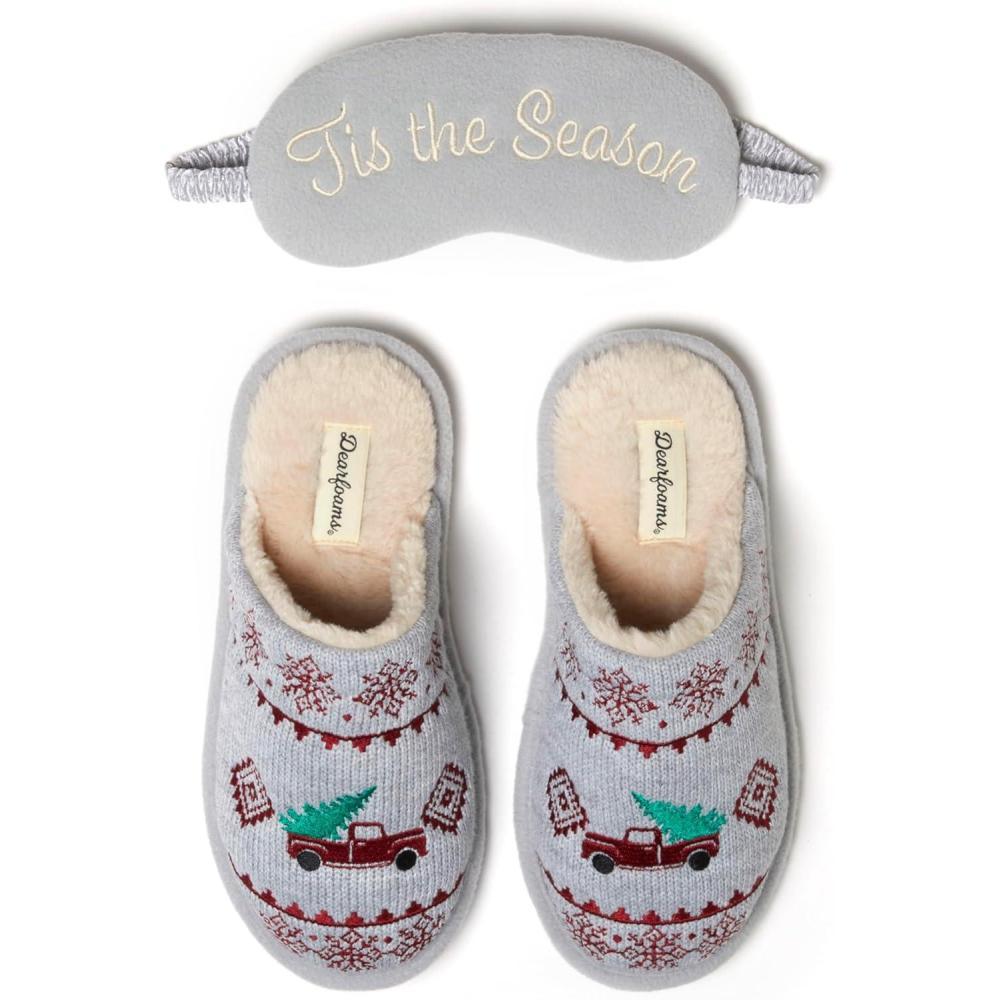 imageDearfoams Womens Novelty Scuff with Eye Mask SlipperGrey