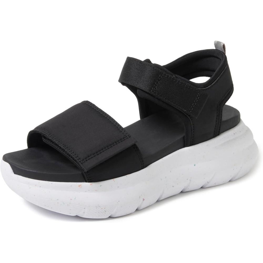 imageDearfoams Womens Platform Lightweight Adjustable Odell Wedge SandalBlack