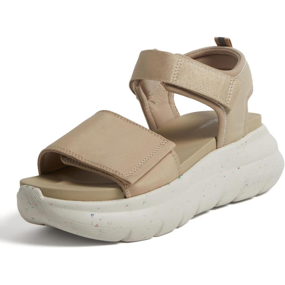 imageDearfoams Womens Platform Lightweight Adjustable Odell Wedge SandalLatte