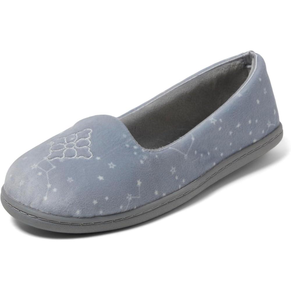 imageDearfoams Womens Rebecca Soft Memory Foam Lightweight House Shoes Cozy Loafer with Warm Lining and Wide Widths SlipperGrey Stary Night
