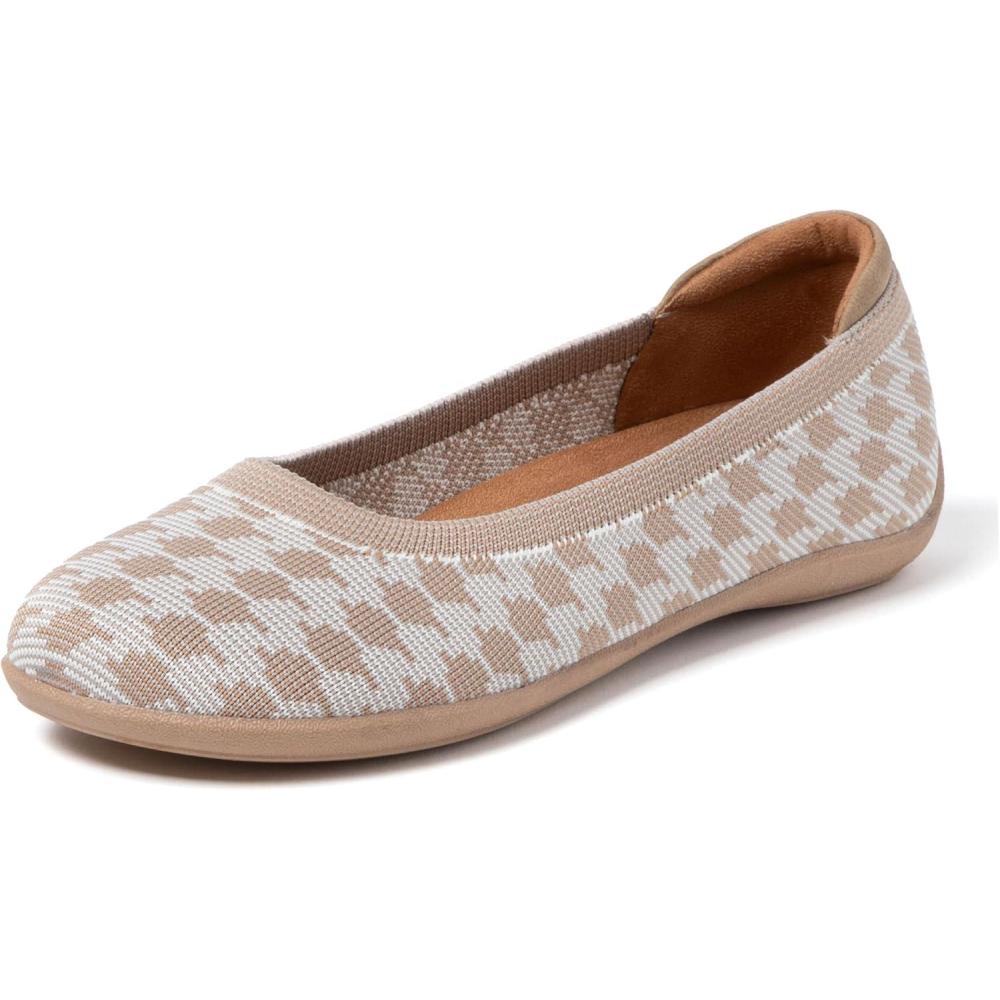 imageDearfoams Womens Womens Fashion Casual Comfortable Slip on Misty Ballet FlatsNude Houndstooth