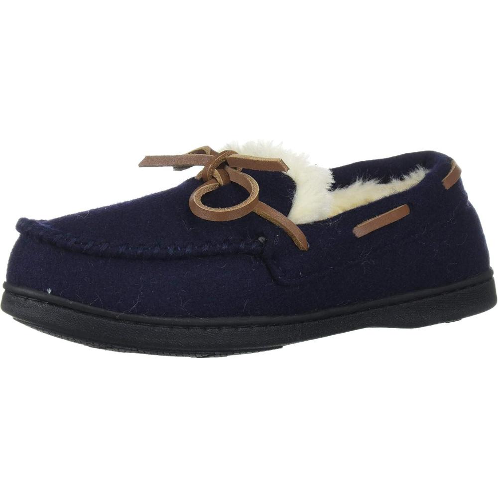 imageDearfoams Womens Wool Moccasin with Tie SlipperNavy Blazer