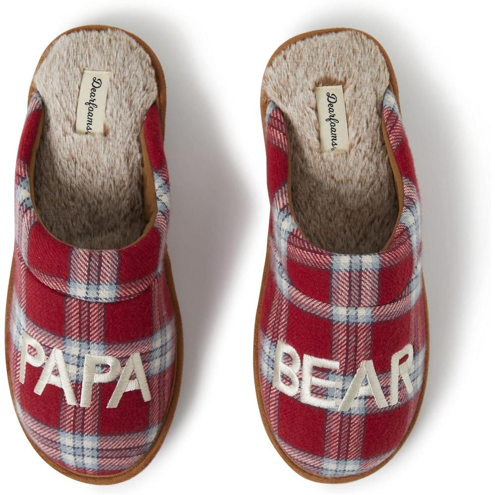 imageDearfoams mens Gifts for Dad Funny Fathers Day Papa Bear SlipperRedBlue Plaid