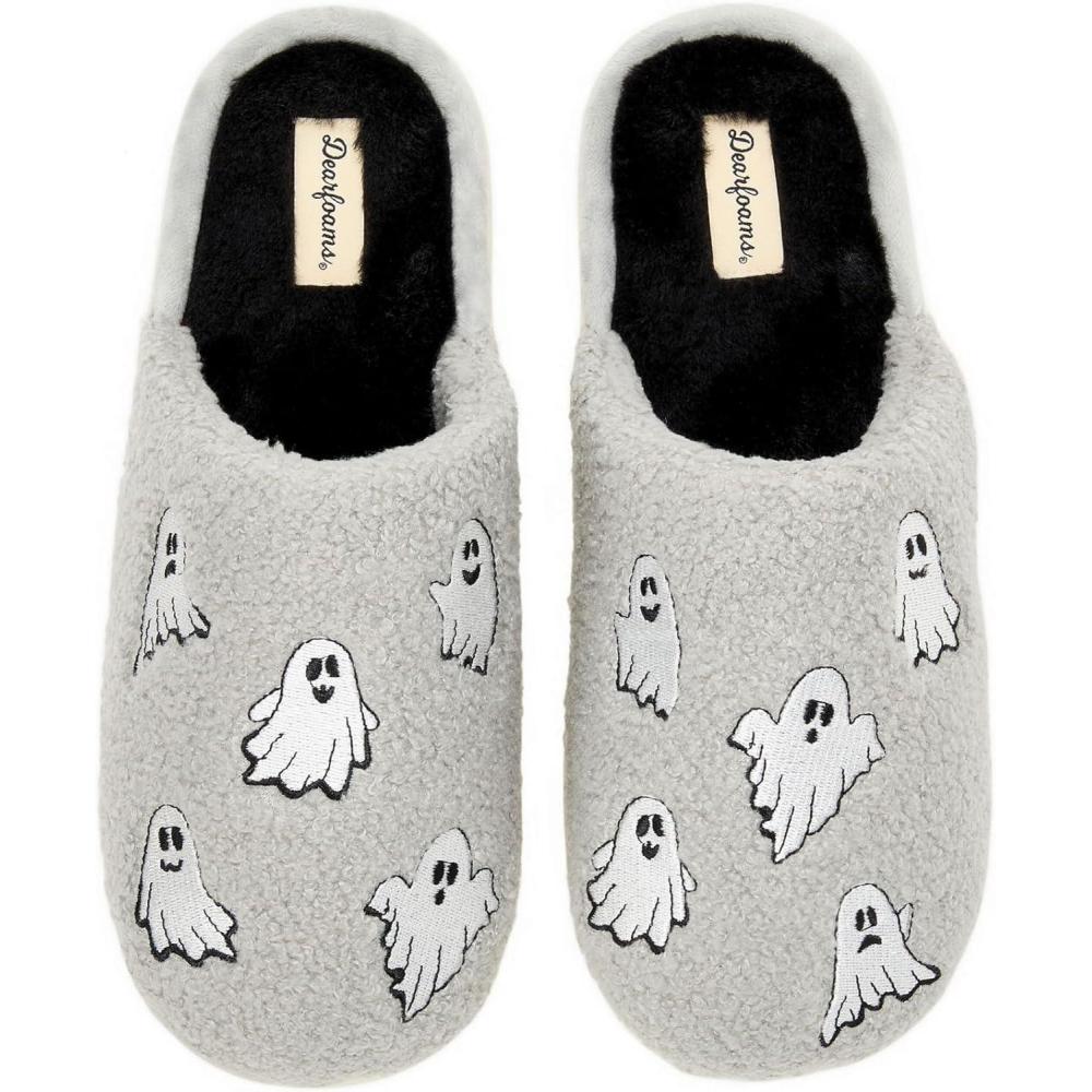 imageDearfoams unisexadult Spooky Fuzzy Halloween Pumpkin Jack O LanternGrey Ghost