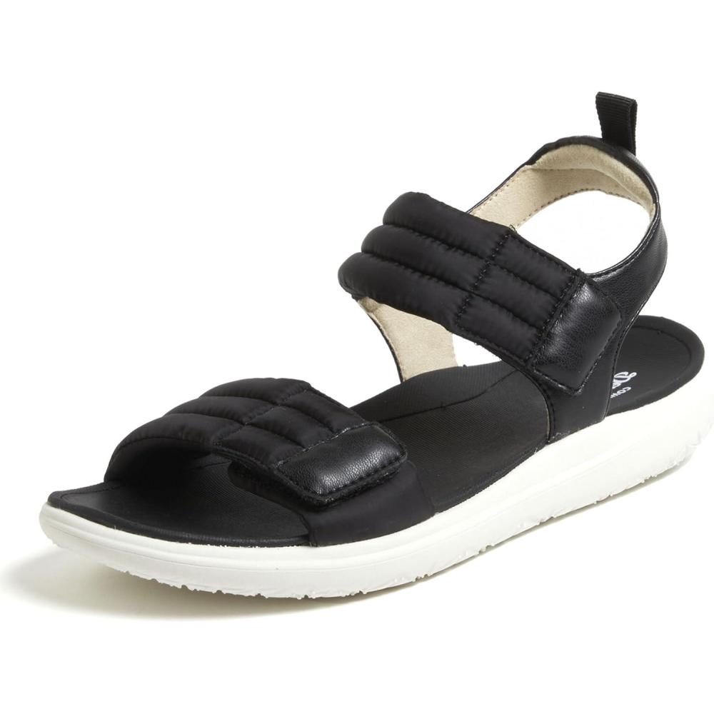 imageDearfoams womens Comfortable Strap Sandal Thea Easy on Off Cushioned Lightweight Walking Shoe SandalBlack
