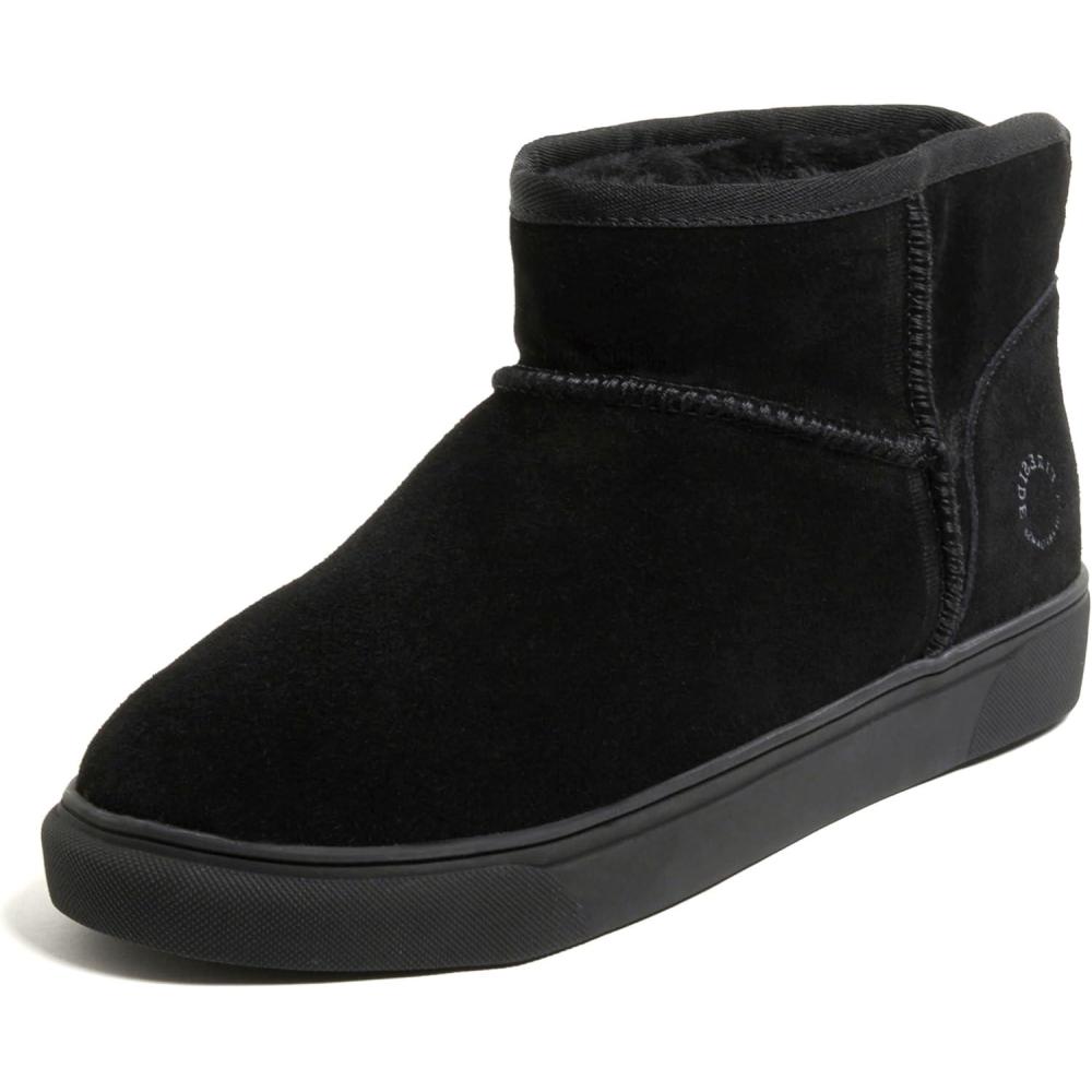 imageDearfoams womens Fireside Bathurst Genuine Shearling Water Resistant Durable Memory Foam SlipperBlack