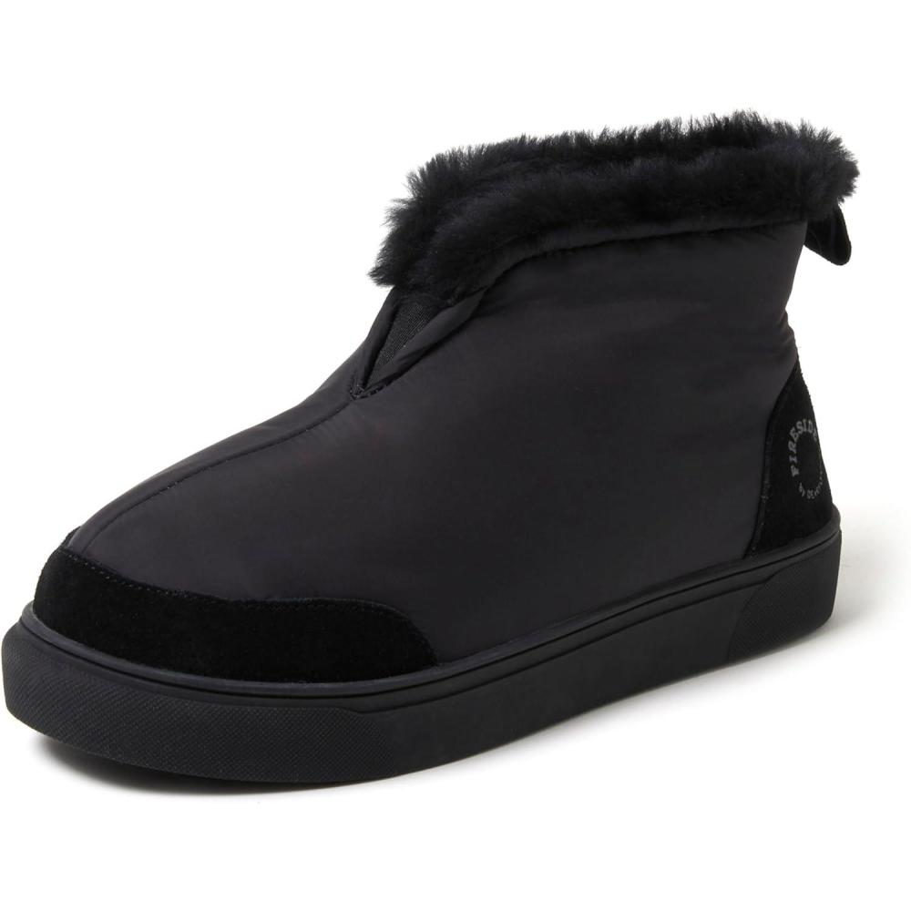 imageDearfoams womens Fireside Nylon Australian Shearling Water Resistant Aprs Winter Warm Up BootieBlack