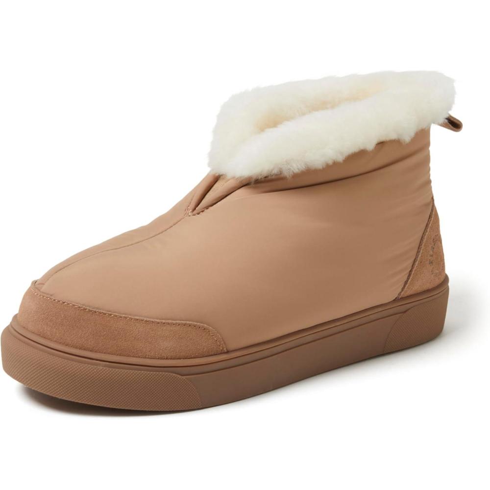 imageDearfoams womens Fireside Nylon Australian Shearling Water Resistant Aprs Winter Warm Up BootieTan Driftwood
