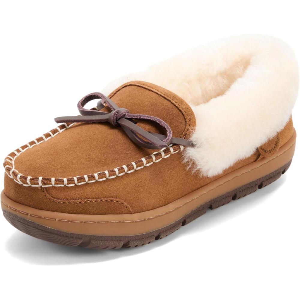 imageDearfoams womens Genuine Australian Shearling Moccasin Slipper Gladstone Indoor Outdoor House ShoeChestnut