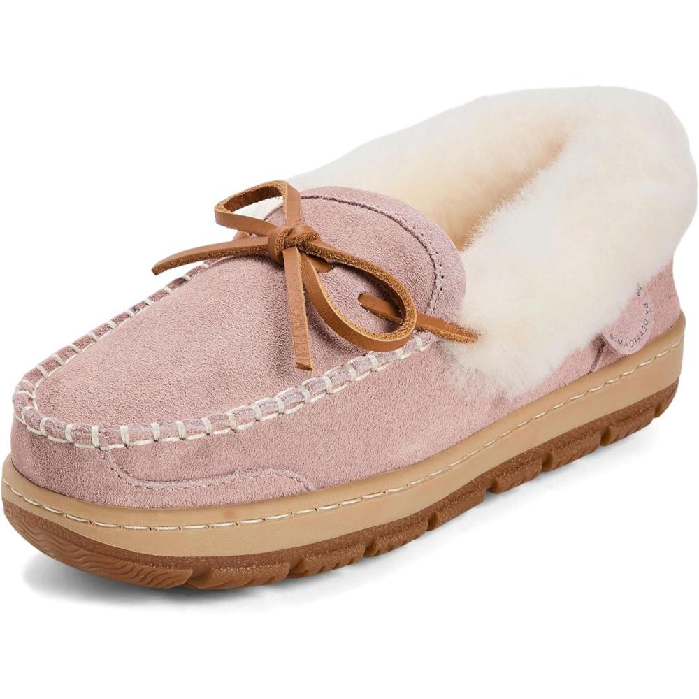 imageDearfoams womens Genuine Australian Shearling Moccasin Slipper Gladstone Indoor Outdoor House ShoeDusty Pink
