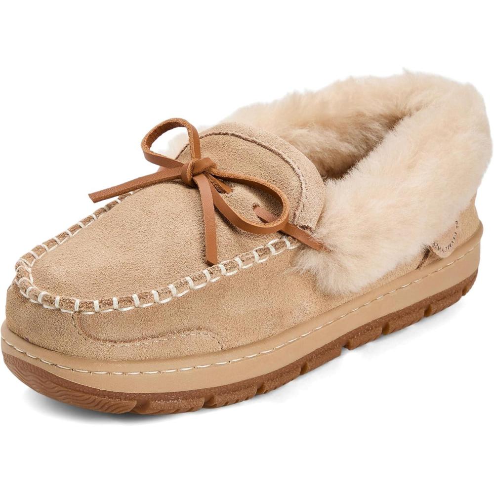 imageDearfoams womens Genuine Australian Shearling Moccasin Slipper Gladstone Indoor Outdoor House ShoeSand