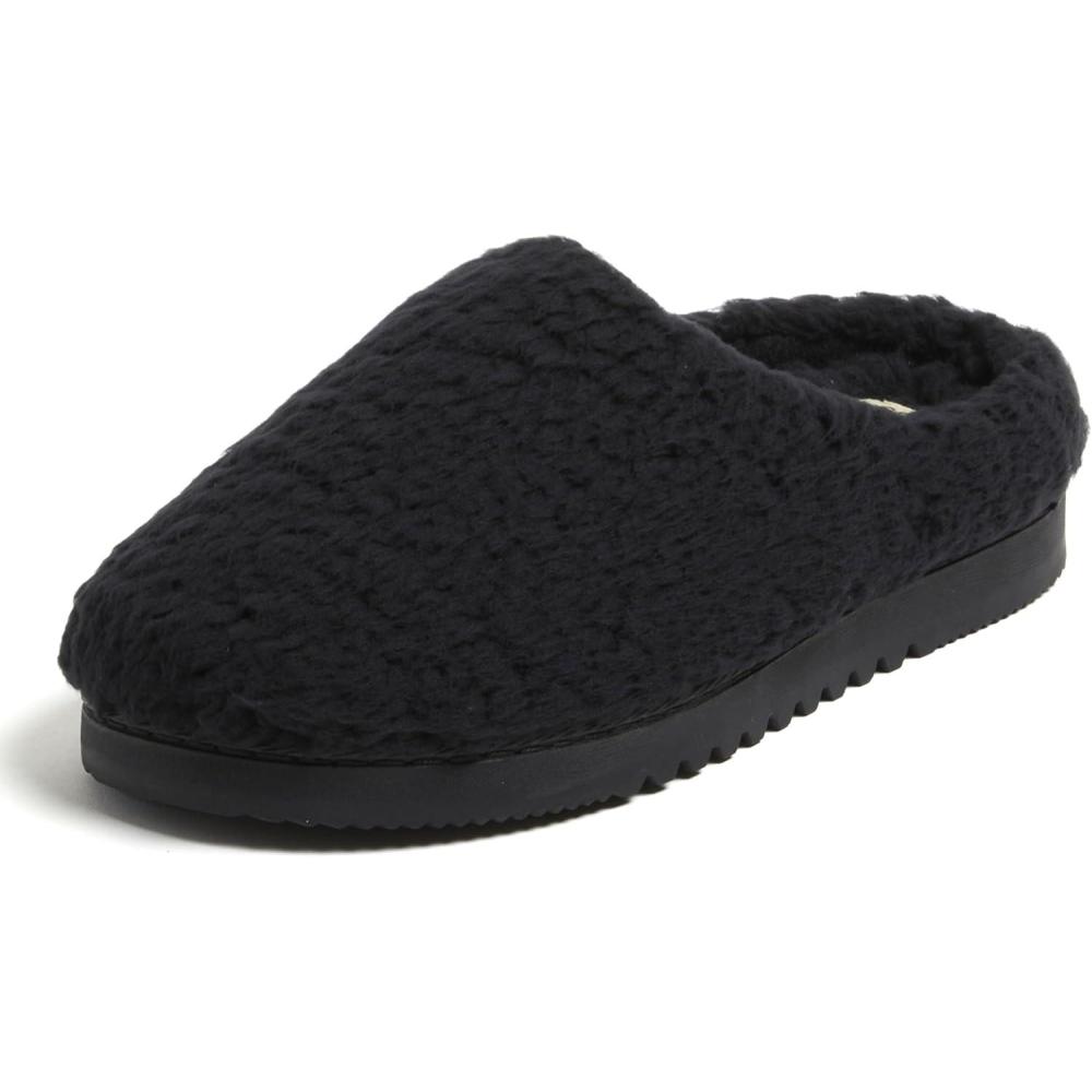 imageDearfoams womens House Slippers Memory Foam Fuzzy Fiona Clog House ShoesBlack