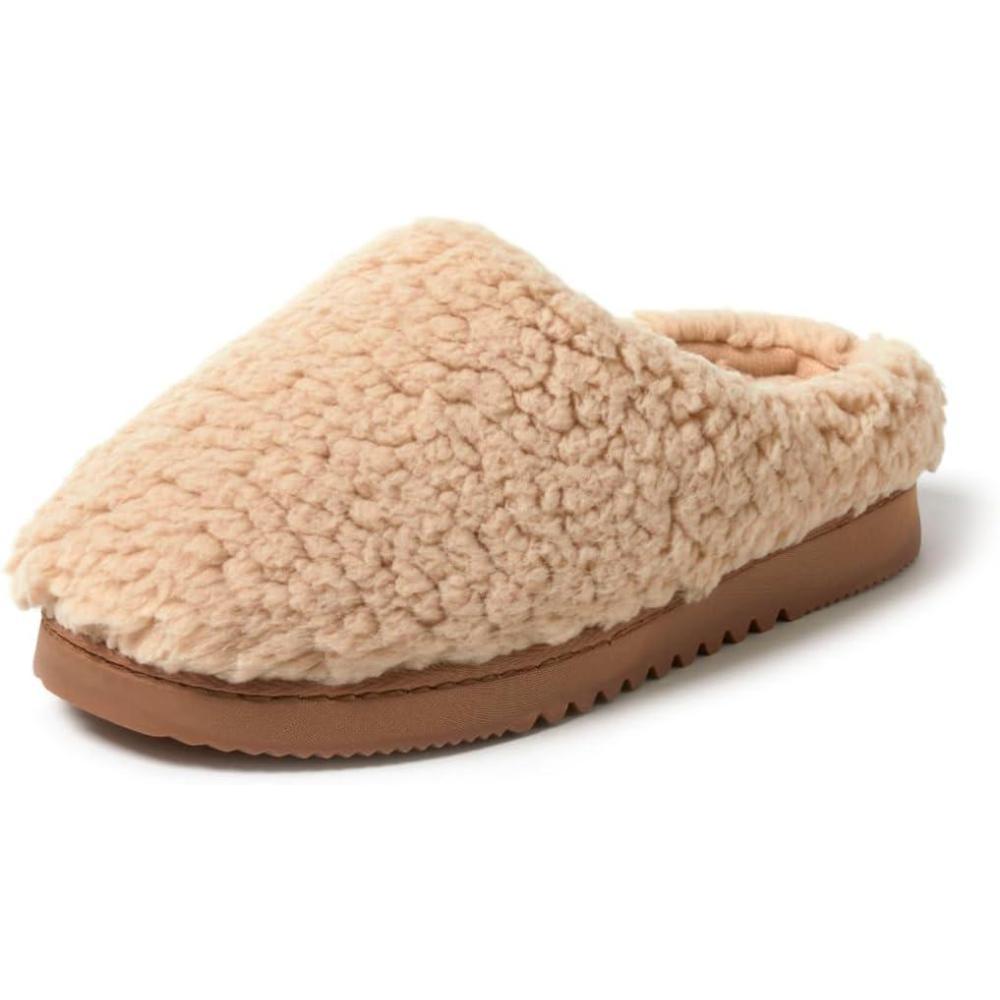 imageDearfoams womens House Slippers Memory Foam Fuzzy Fiona Clog House ShoesLatte