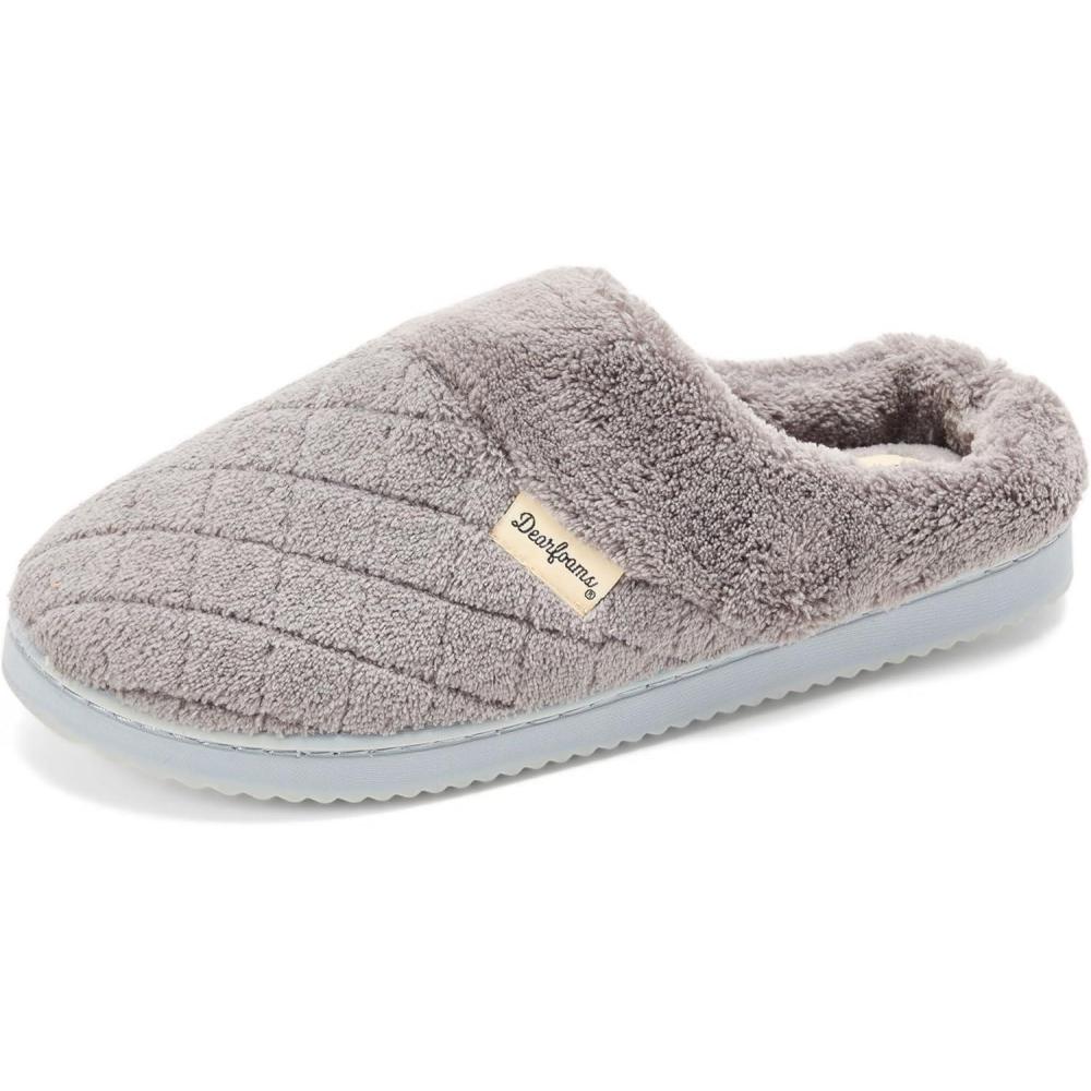 imageDearfoams womens Memory Foam House Slippers Libby Terry Clog With Wide WidthsMedium Grey