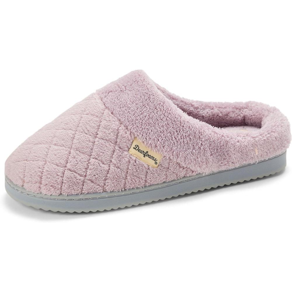 imageDearfoams womens Memory Foam House Slippers Libby Terry Clog With Wide WidthsPurple