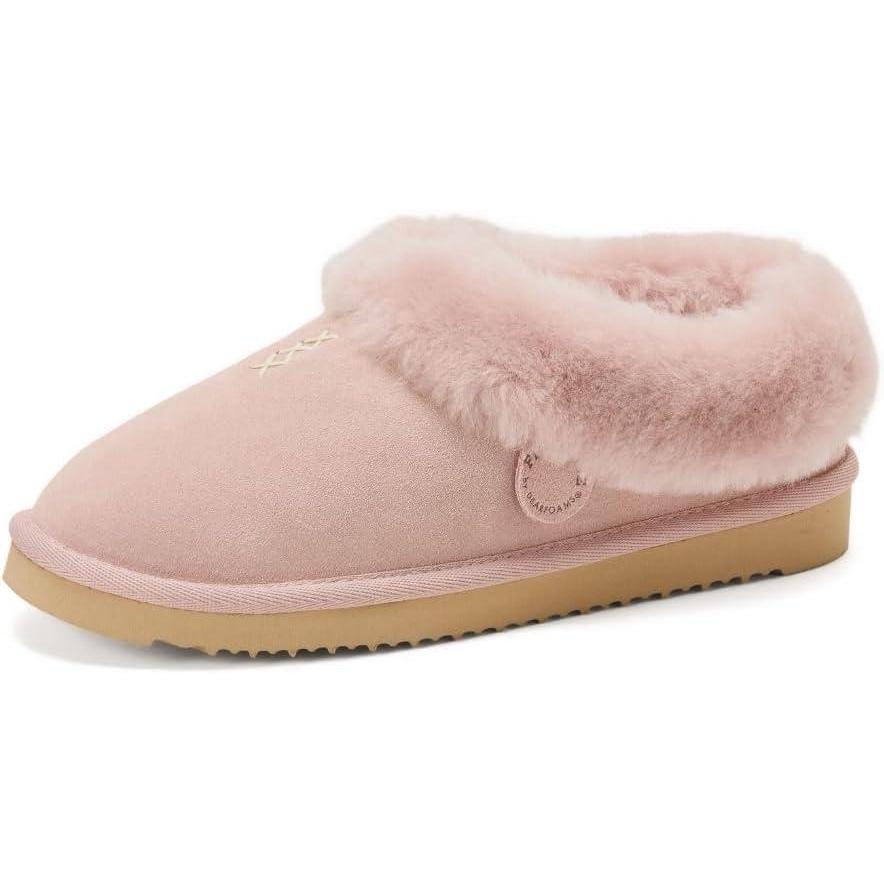 imageFireside By Dearfoams Womens Adelaide Slippers Genuine Shearling Suede Scuff Memory Foam Slipin House ShoesDusty Pink