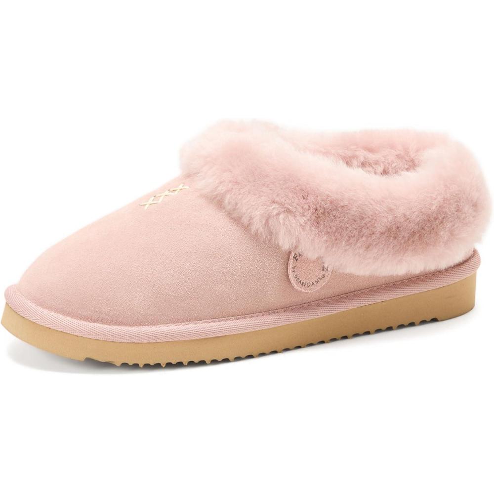 imageFireside By Dearfoams Womens Adelaide Slippers Genuine Shearling Suede Scuff Memory Foam Slipin House ShoesPink