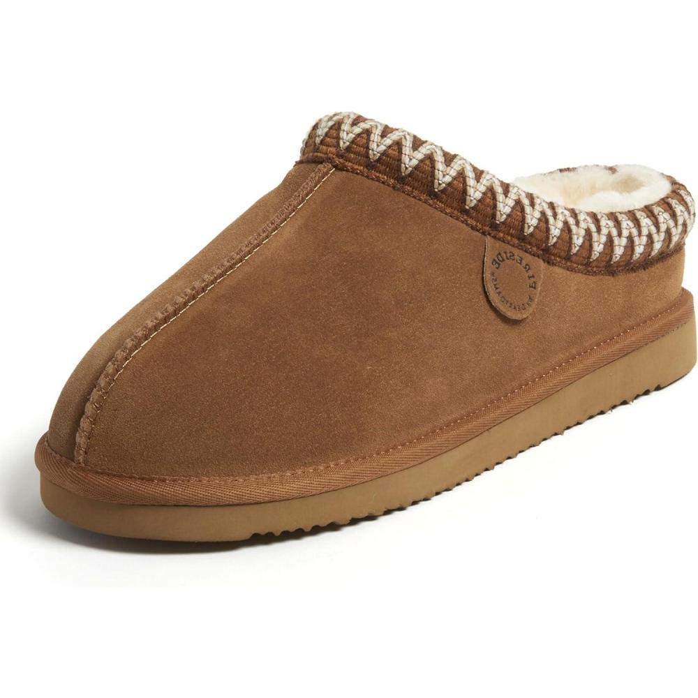 imageFireside by Dearfoams Womens Greta Genuine Shearling Clog Slippers 100 Natural Suede Clogs for Outdoor ampamp IndoorChestnut Taping