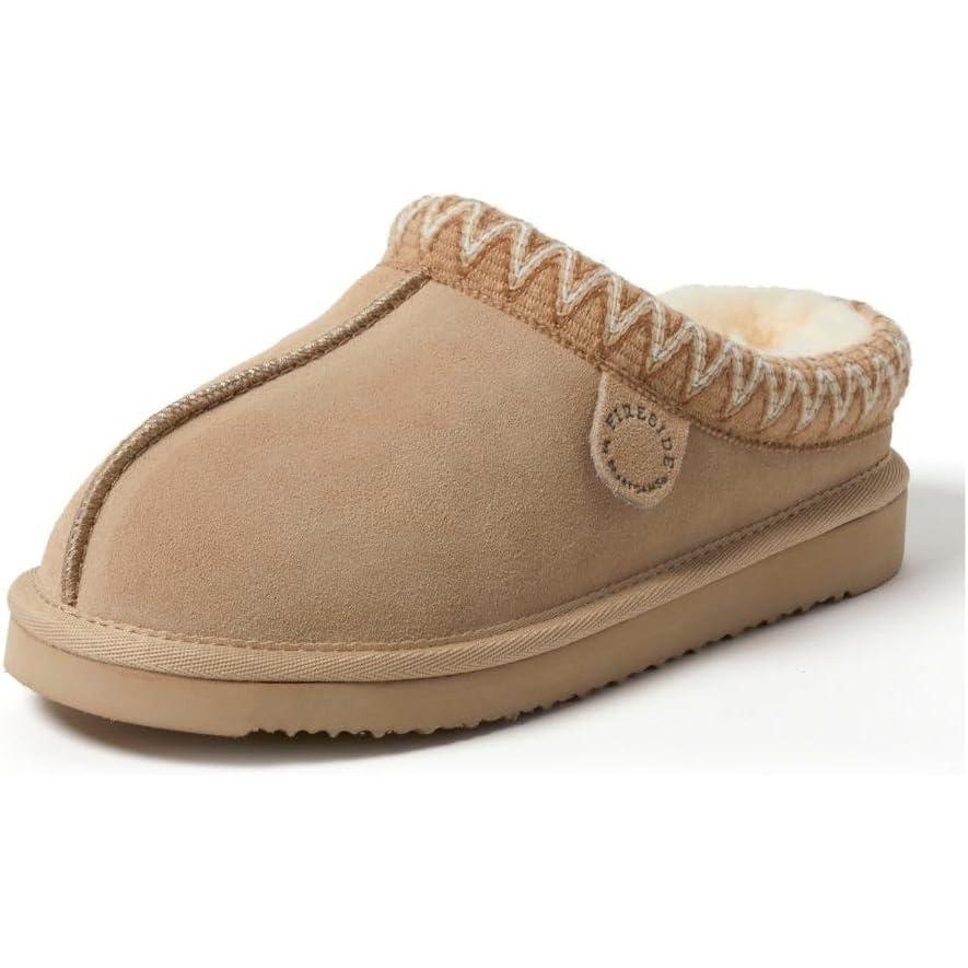 imageFireside by Dearfoams Womens Greta Genuine Shearling Clog Slippers 100 Natural Suede Clogs for Outdoor ampamp IndoorSand Taping