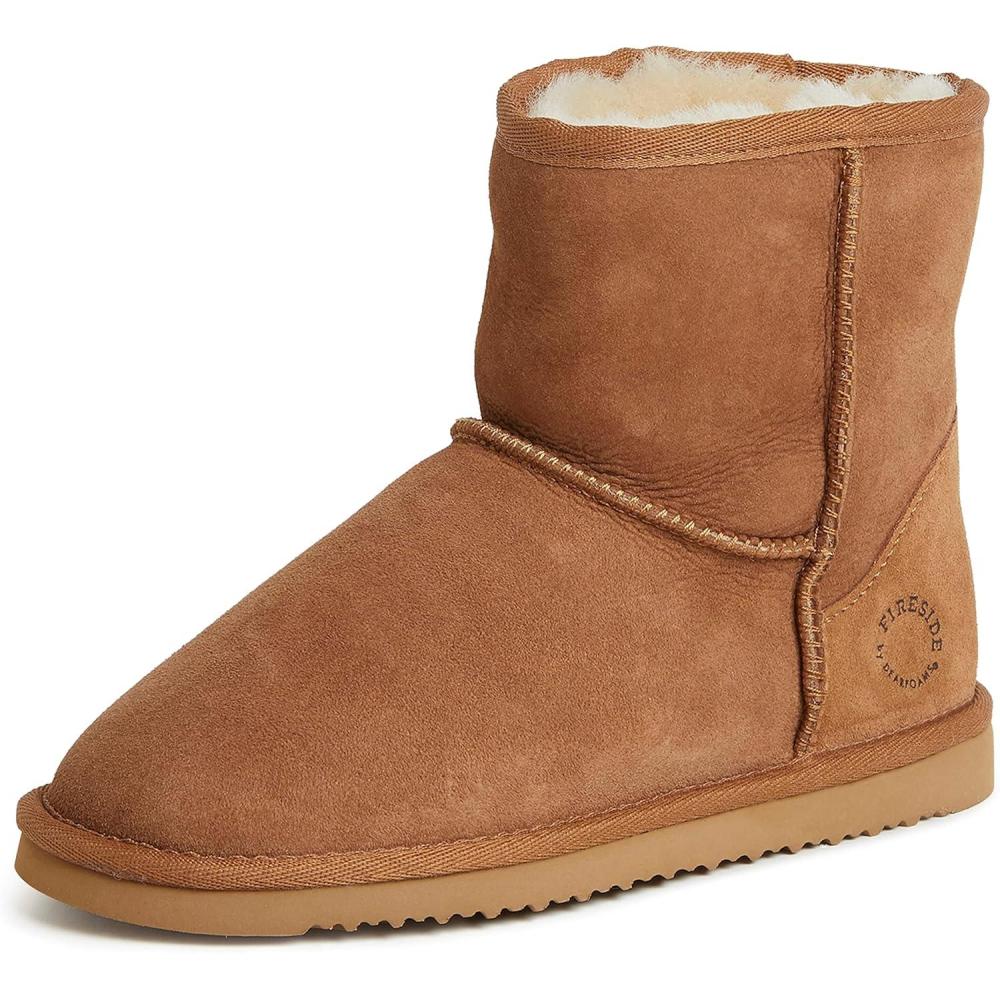 imageFireside by Dearfoams Womens Rosebery Shearling Lined IndoorOutdoor Boot Mid CalfChestnut