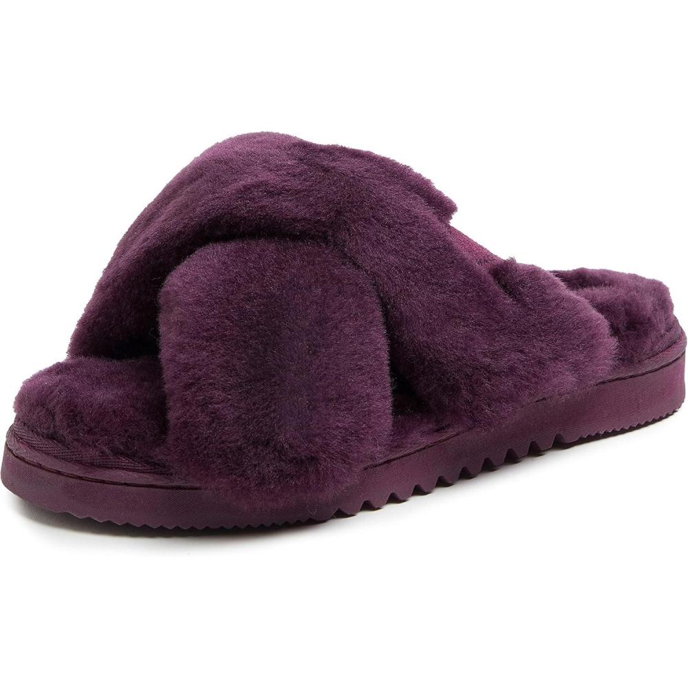 imageFireside by Dearfoams womens Newcastle Crossband All Over Shearling Easy onOff SlideAubergine Solid