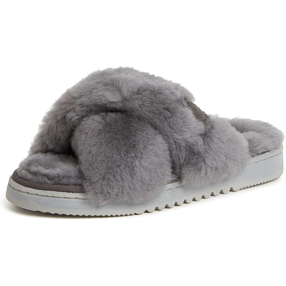 imageFireside by Dearfoams womens Newcastle Crossband All Over Shearling Easy onOff SlideGrey Solid