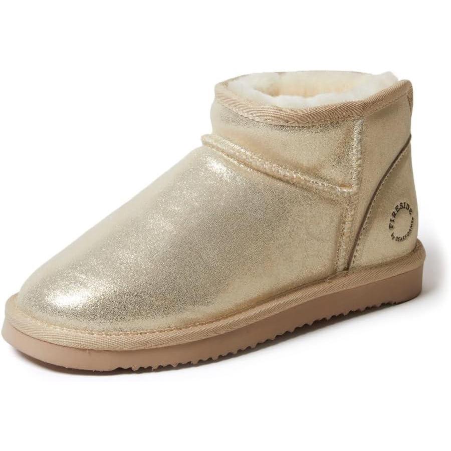 imageFireside by Dearfoams womens Riverland Genuine Shearling Fur Lined Mini Ankle Boot With Platform SlipperGold