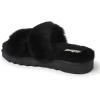 Dearfoams Women’s Fireside Benalla All Over Shearling Double Band Easy On/Off Slide Slipper(Black)