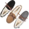 Dearfoams Women’s Fireside Water Resistant Shearling Victoria Moc with Tie Slipper(Aubergine)