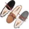 Dearfoams Women’s Fireside Water Resistant Shearling Victoria Moc with Tie Slipper(Grey)