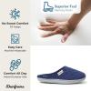 Dearfoams Women’s Memory Foam Indoor House Slippers Leslie Terry Clog House Shoes with Wide Widths(Peacoat Navy Velour)