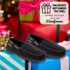 Dearfoams mens Keaton Memory Foam Indoor Outdoor Moccasin With Wide Widths Slipper(Black Perforated)