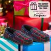Dearfoams mens Keaton Memory Foam Indoor Outdoor Moccasin With Wide Widths Slipper(Blue Plaid)
