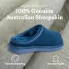 Fireside by Dearfoams Women’s Greta Genuine Shearling Clog Slippers, 100% Natural Suede Clogs for Outdoor & Indoor(Deep Oasis Blue)