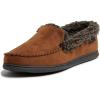 Dearfoams Men’s Eli Microfiber Indoor/Outdoor with Whipstitch Detail Suede Moccasin Slipper(Chestnut)