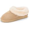 Fireside By Dearfoams Women’s Adelaide Slippers, Genuine Shearling Suede Scuff, Memory Foam Slip-in House Shoes(Sand)