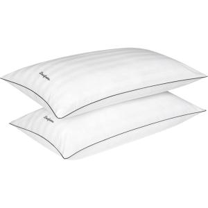 Dearfoams Bed Pillows,Set of 2 King Size, Luxurious Cotton Stripe Down Alternative Bed Pillows,Supportive for Back, Side & Stomach Sleepers