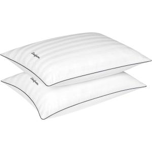 Dearfoams Bed Pillows,Set of 2 Standard/Queen Size, Luxurious Cotton Stripe Down Alternative Bed Pillows,Supportive for Back, Side & Stomach Sleepers
