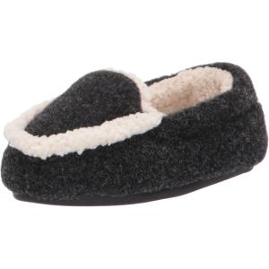 Dearfoams Kids’ Hunter Felted Plaid Moccasin Slipper(Black Solid)