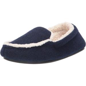 Dearfoams Kids’ Hunter Felted Plaid Moccasin Slipper(Navy Heather)