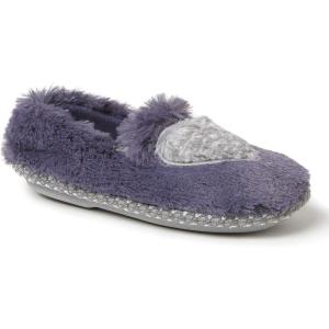 Dearfoams Kids’ Mia faux faux fur Closed Back with Heart Detail Slipper(Graystone)