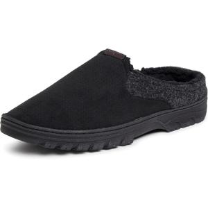 Dearfoams Men’s Breathable Perforted Microsuede Clog Slipper(Black)